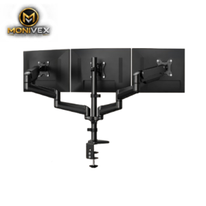 Monivex Triple Monitor Stand – Black Adjustable Three-Display Mount Holder